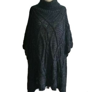 NEW Long Black OS Turtlnk Poncho soft Acrylic 1 sz